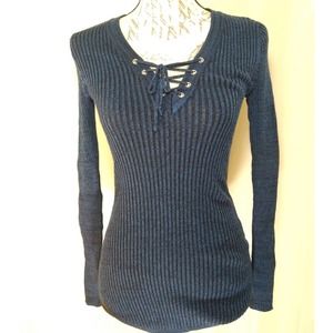 Rue 21 laced long sleeve knit ribbed top small NWT